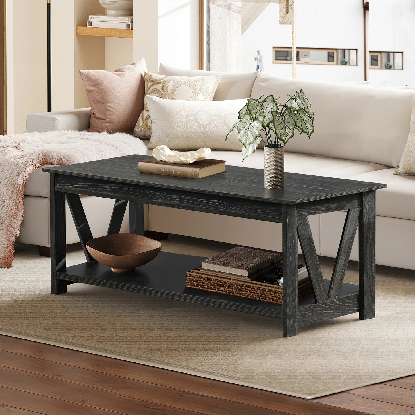 V Shaped Support Storage Shelf Coffee Table