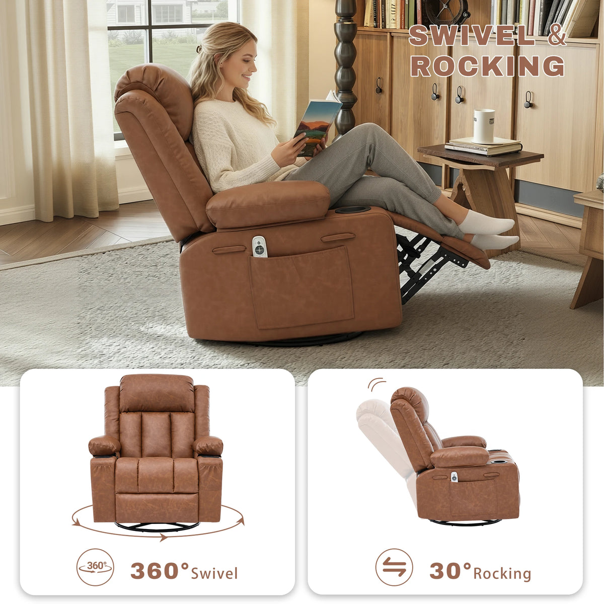 Massage Heated Swivel Rocker Recliner Chair