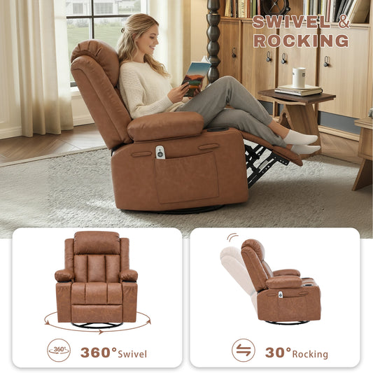 Massage Heated Swivel Rocker Recliner Chair