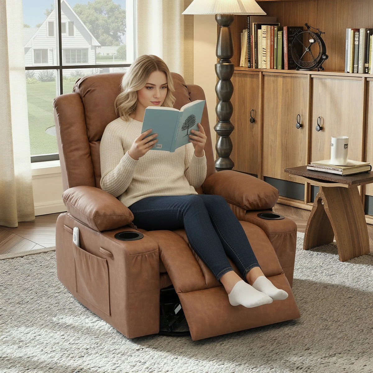 Massage Heated Swivel Rocker Recliner Chair