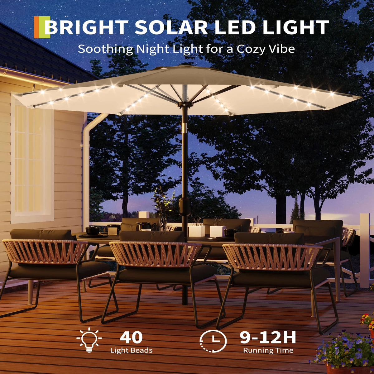 Patio Umbrella with 40 Solar LED Lights