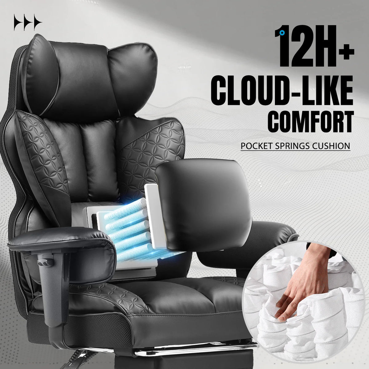 Ergonomic Leather Chair with High Back and Footrest
