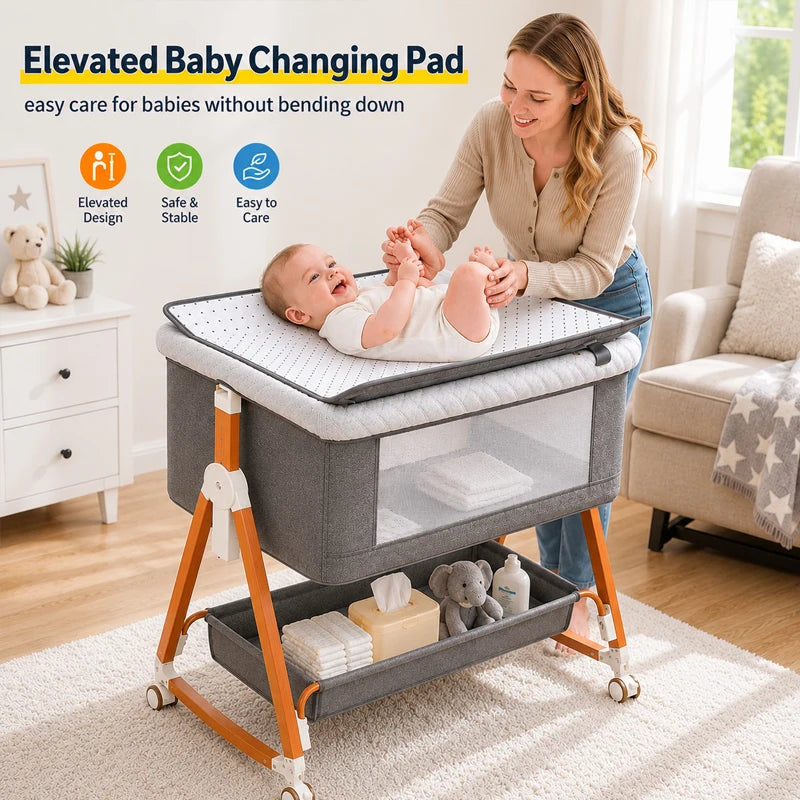 Baby Bassinet Bedside Sleeper with Diaper Changing Table