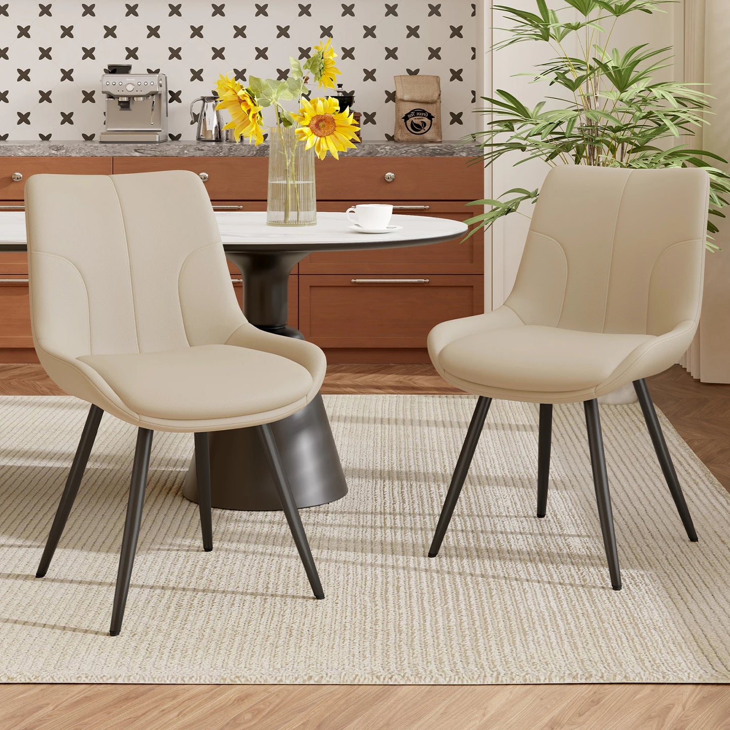Upholstered Modern Faux Leather Dining Chairs with Thick Cushion and Metal Legs