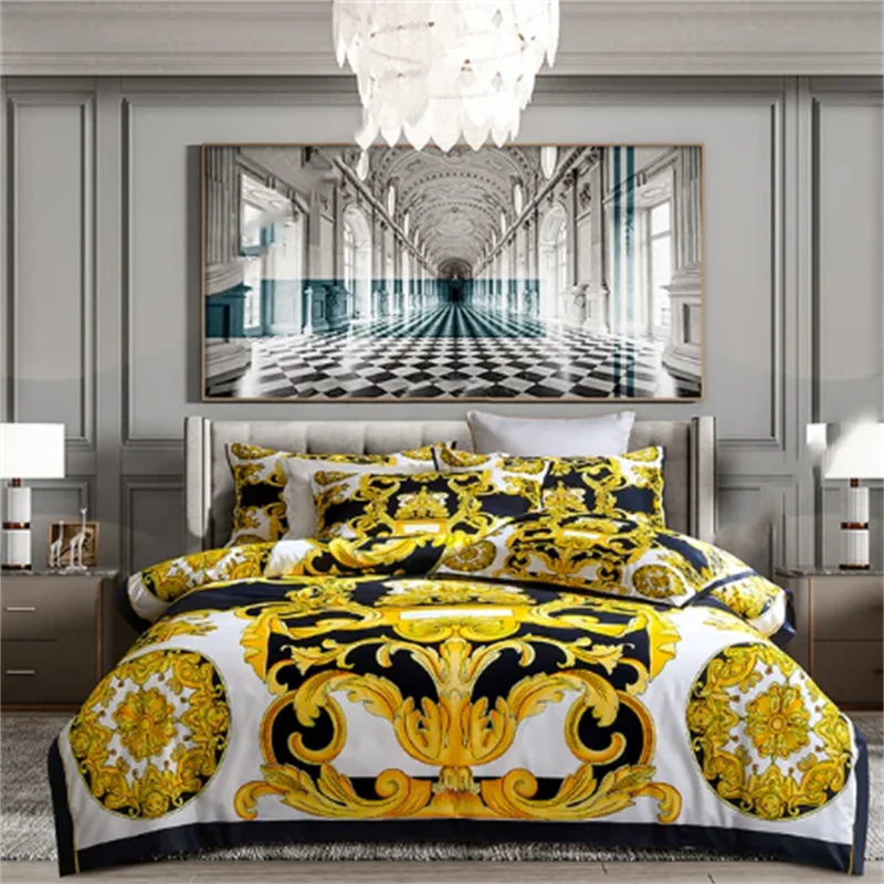 Luxury Modern Style Digital Printing Cotton Fabric Bedding Set