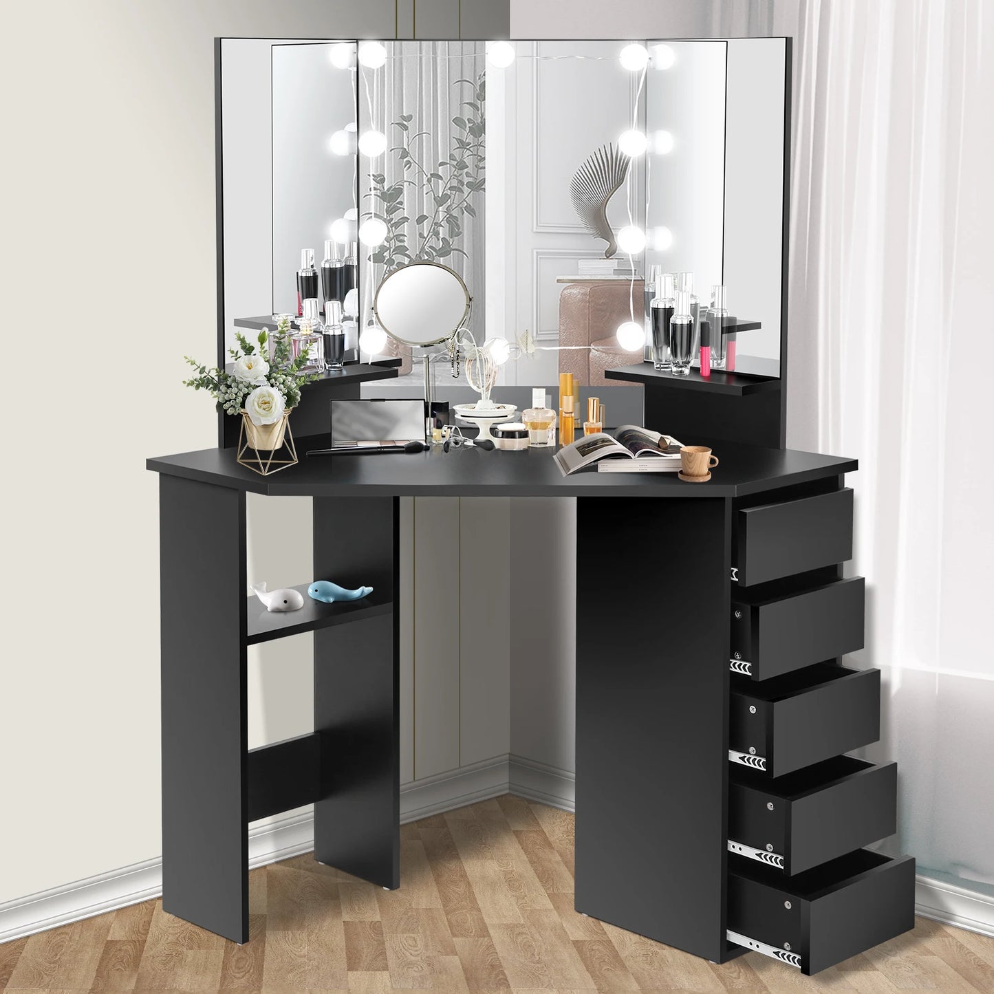 Teen Corner Makeup Vanity Mirror Desk