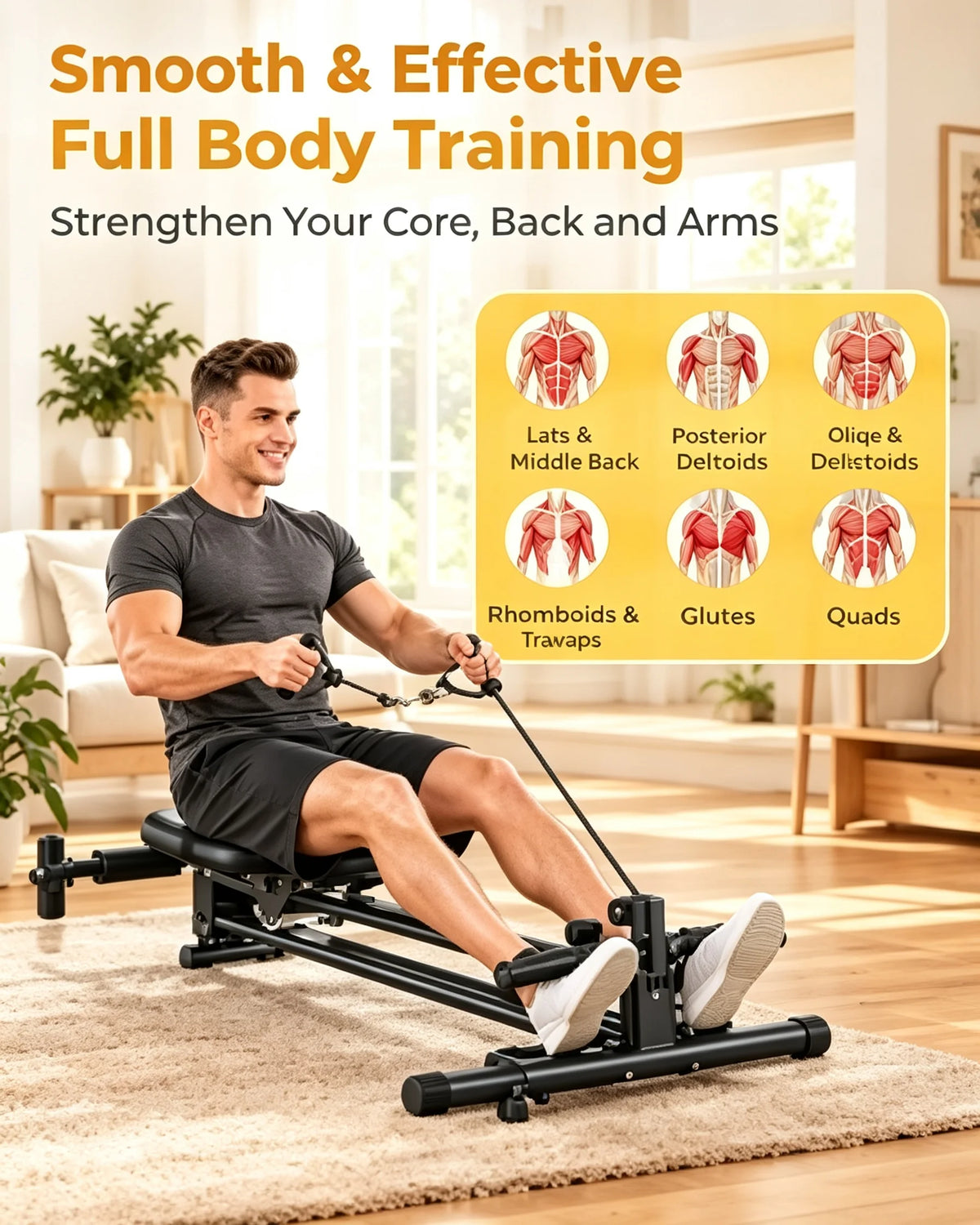 Exercise Rower with Quiet Resistance