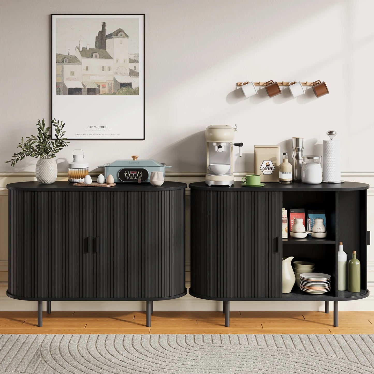 Coffee Bar Sideboard Buffet Cabinet with Storage and Sliding Door