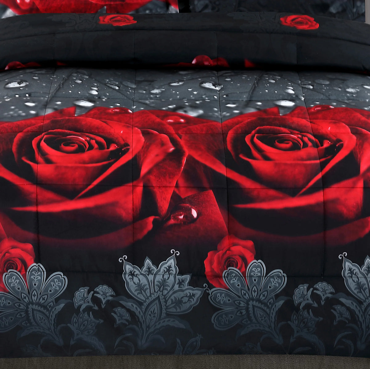 3D Red Rose Printed Comforter Set