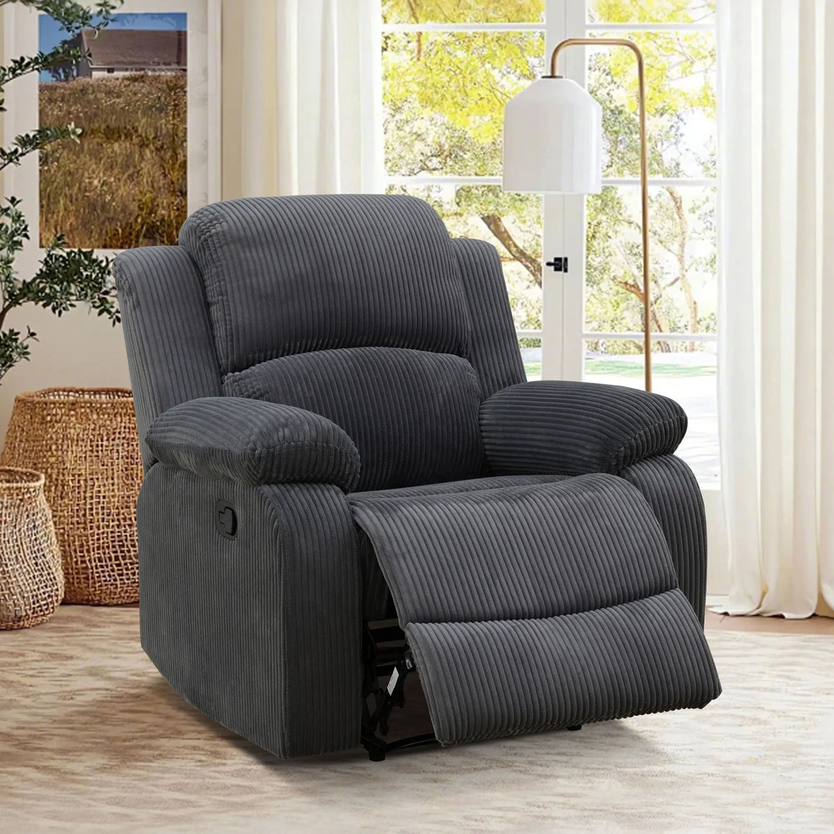 Multi-Functional Smart Sofa - Soft Dark Grey Corduroy Recliner
