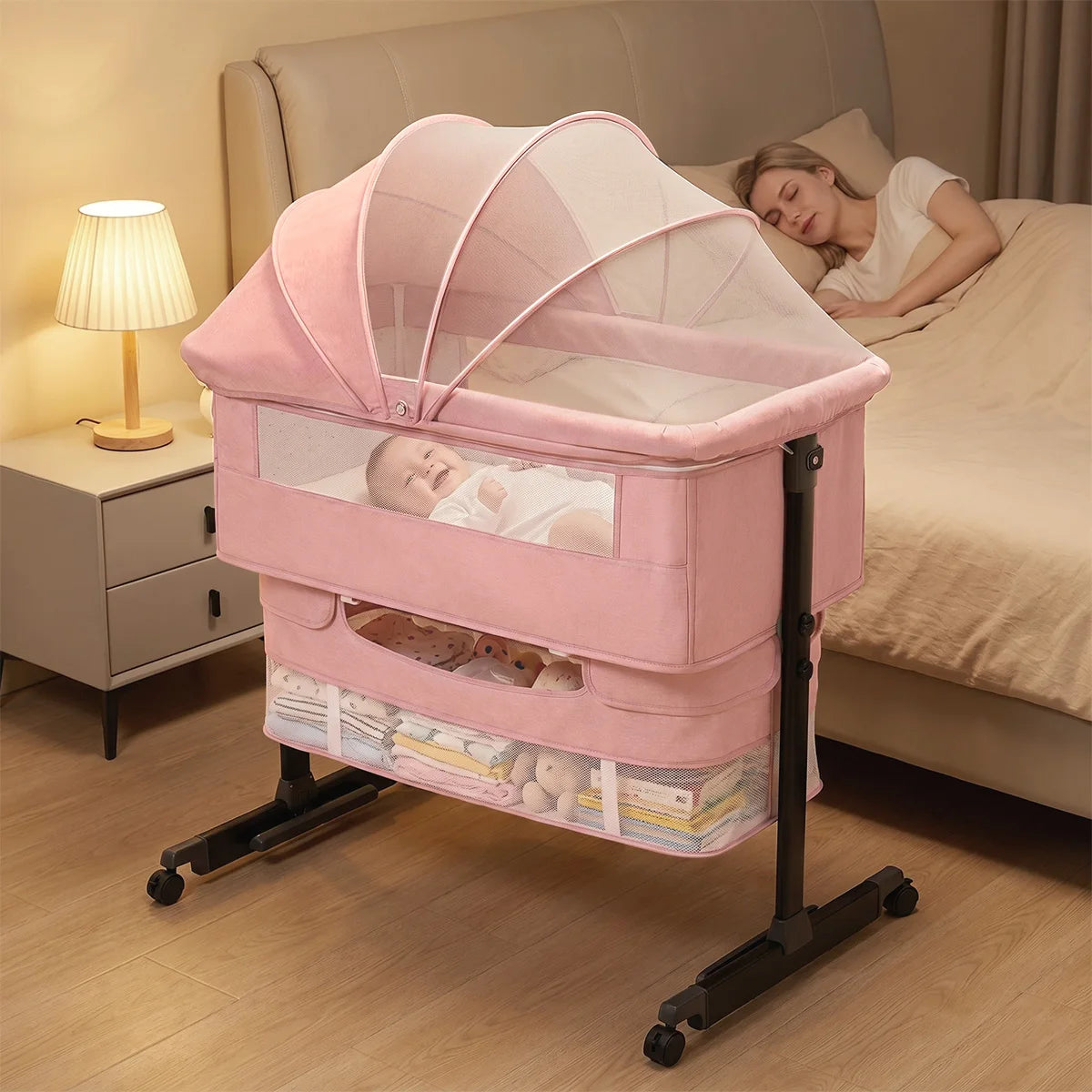 Height‑Adjustable Baby Bedside Bassinet