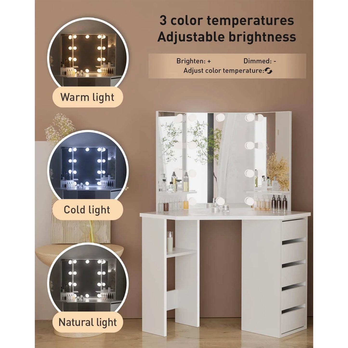 Teen Corner Makeup Vanity Mirror Desk