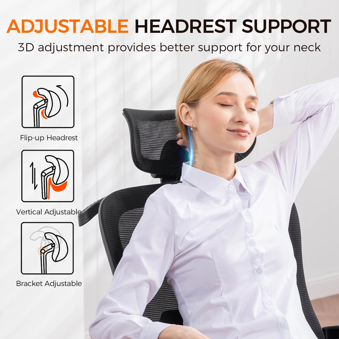 Office Chair: High Back Ergonomic W/ 3D Adjustable Lumbar, Headrest and more