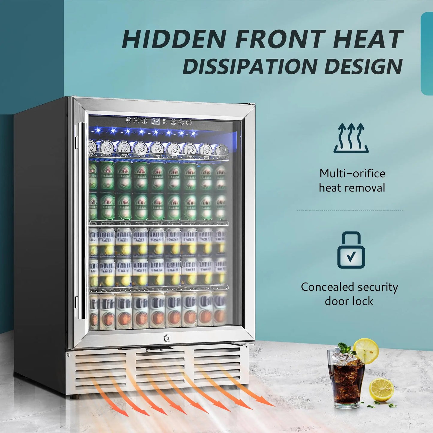 Under Counter Beverage Fridge with Glass Door