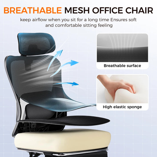 Office Chair: High Back Ergonomic W/ 3D Adjustable Lumbar, Headrest and more