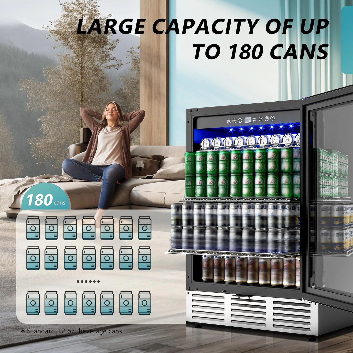 Under Counter Beverage Fridge with Glass Door