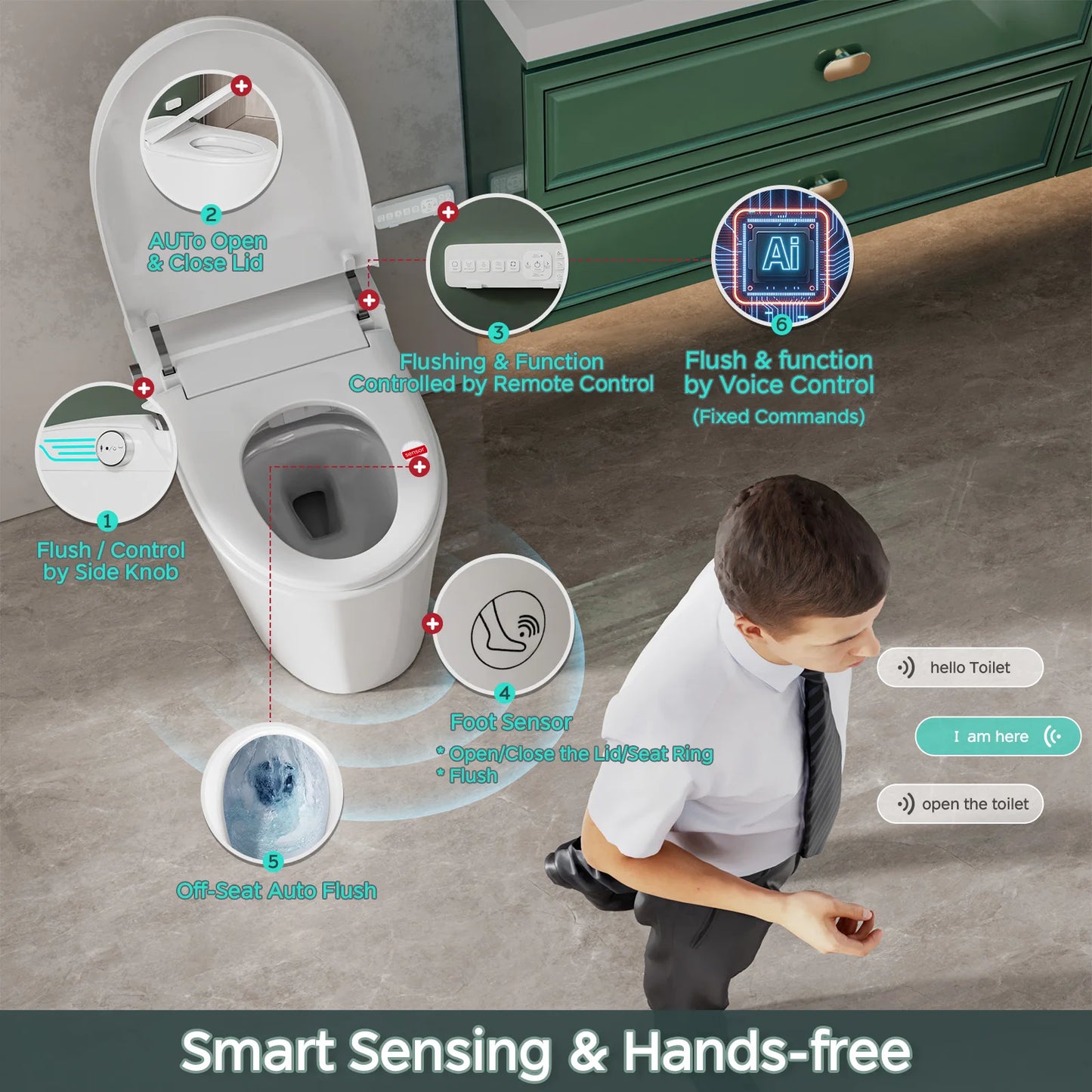 Smart Toilet with Bidet Built In with Voice Control