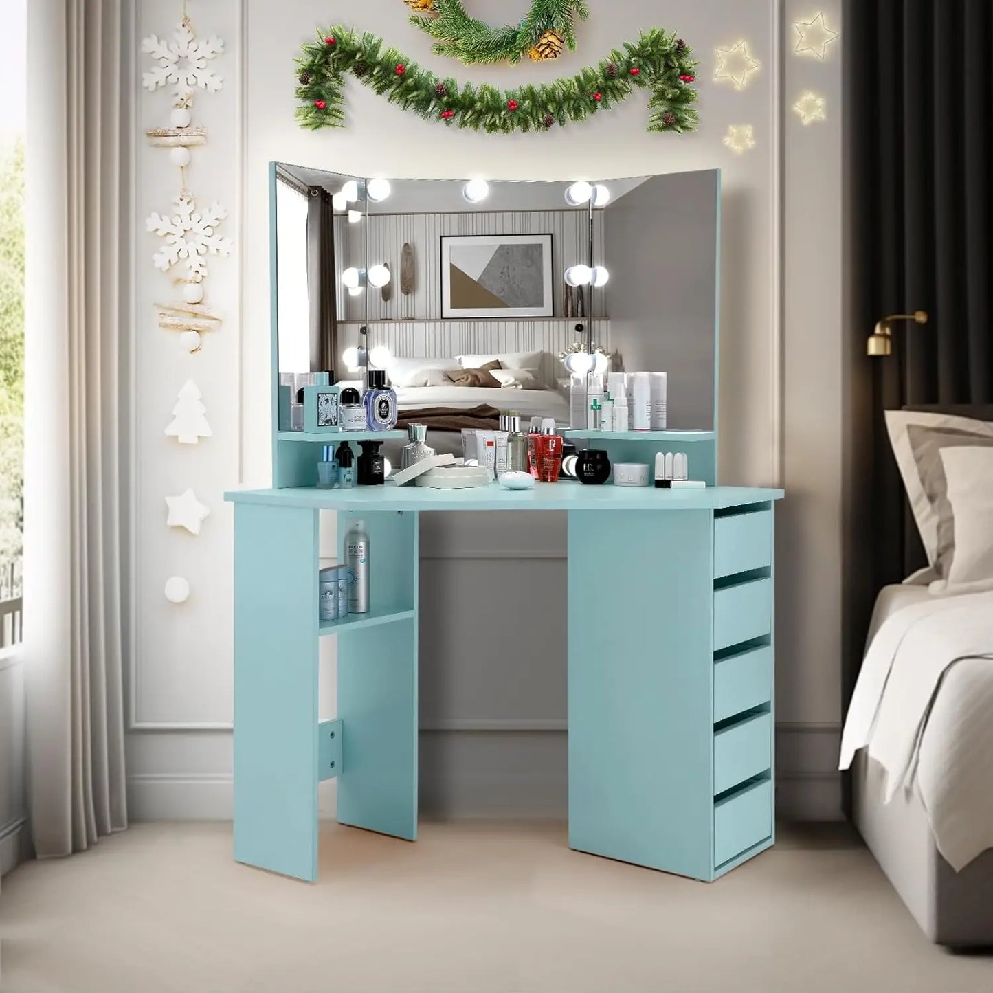 Teen Corner Makeup Vanity Mirror Desk