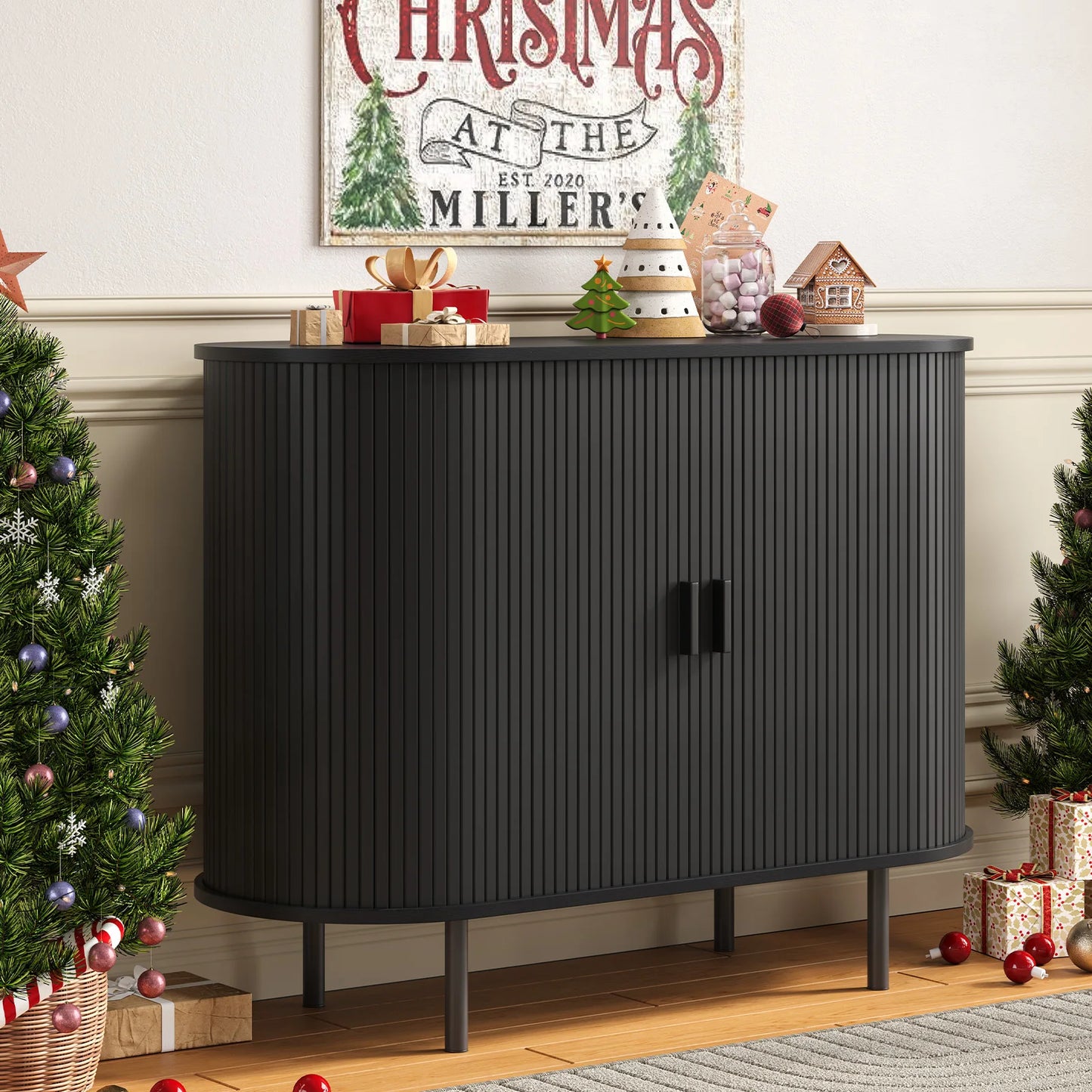 Coffee Bar Sideboard Buffet Cabinet with Storage and Sliding Door