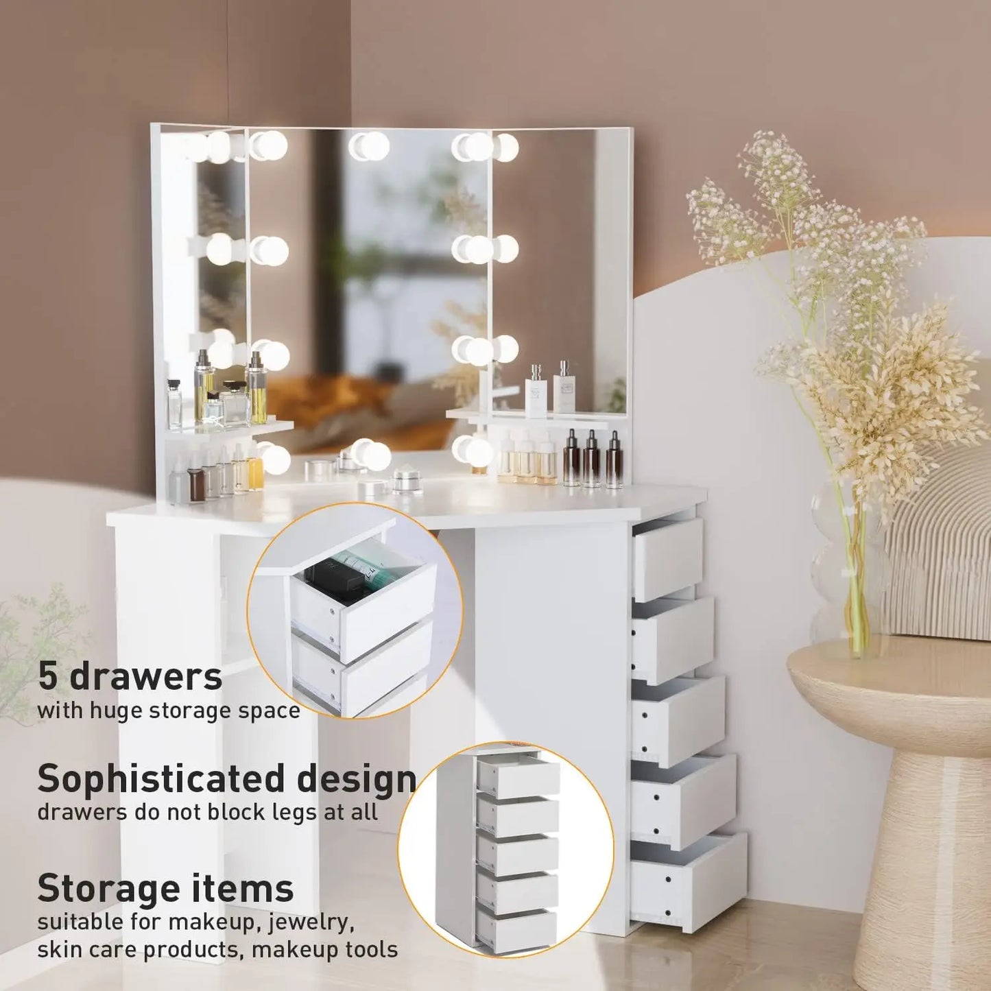 Teen Corner Makeup Vanity Mirror Desk