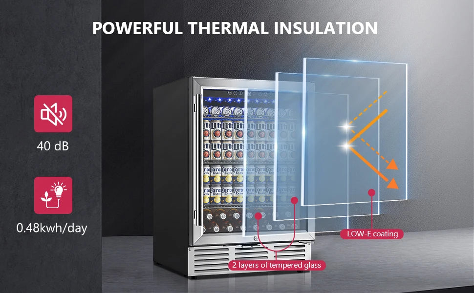 Under Counter Beverage Fridge with Glass Door