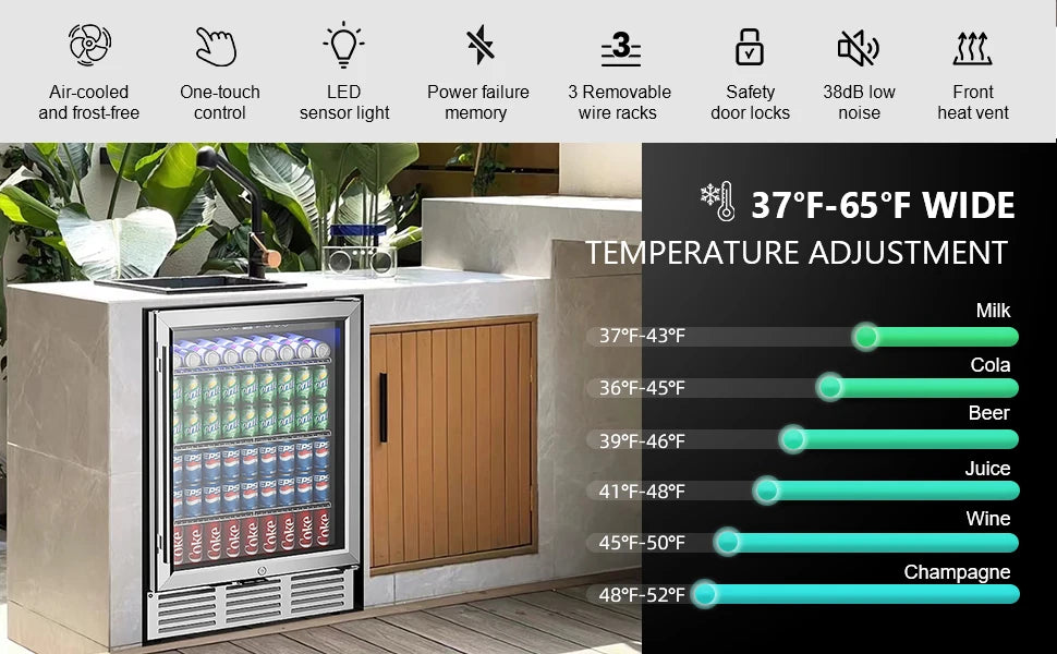 Under Counter Beverage Fridge with Glass Door
