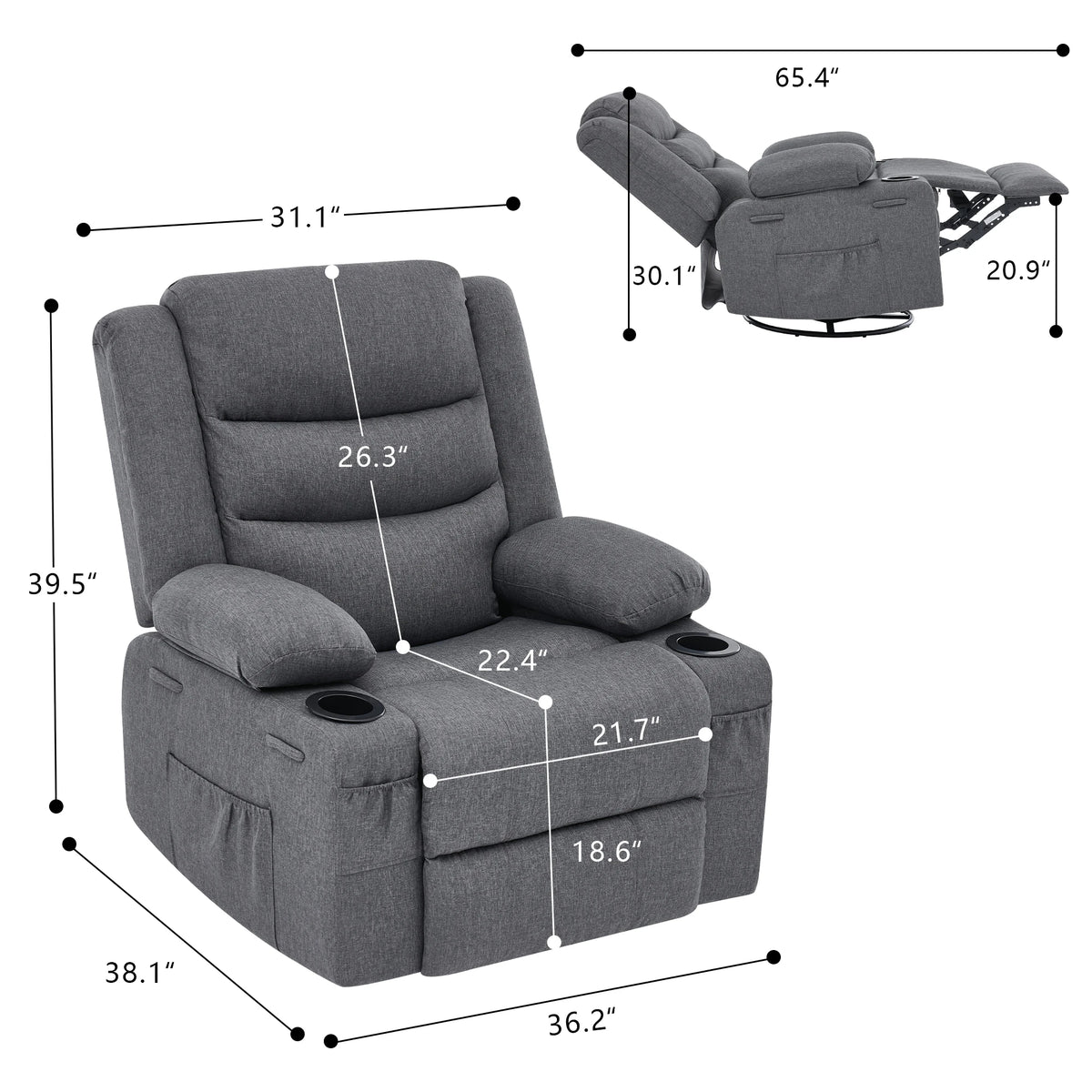 Overstuffed Swivel Rocker Recliner Chair