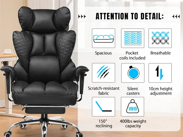 Office Chair Ergonomic Leather with Footrest
