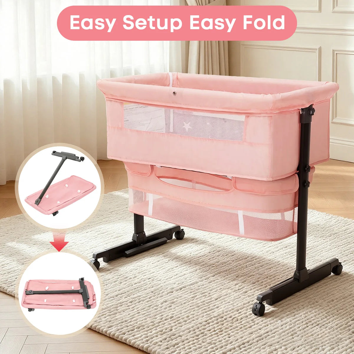 Height‑Adjustable Baby Bedside Bassinet