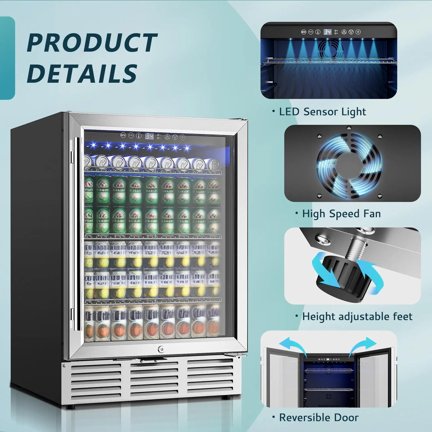 Under Counter Beverage Fridge with Glass Door
