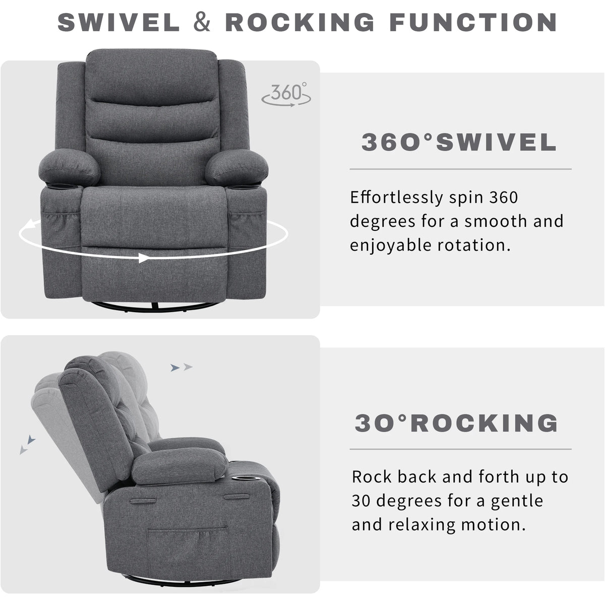 Overstuffed Swivel Rocker Recliner Chair