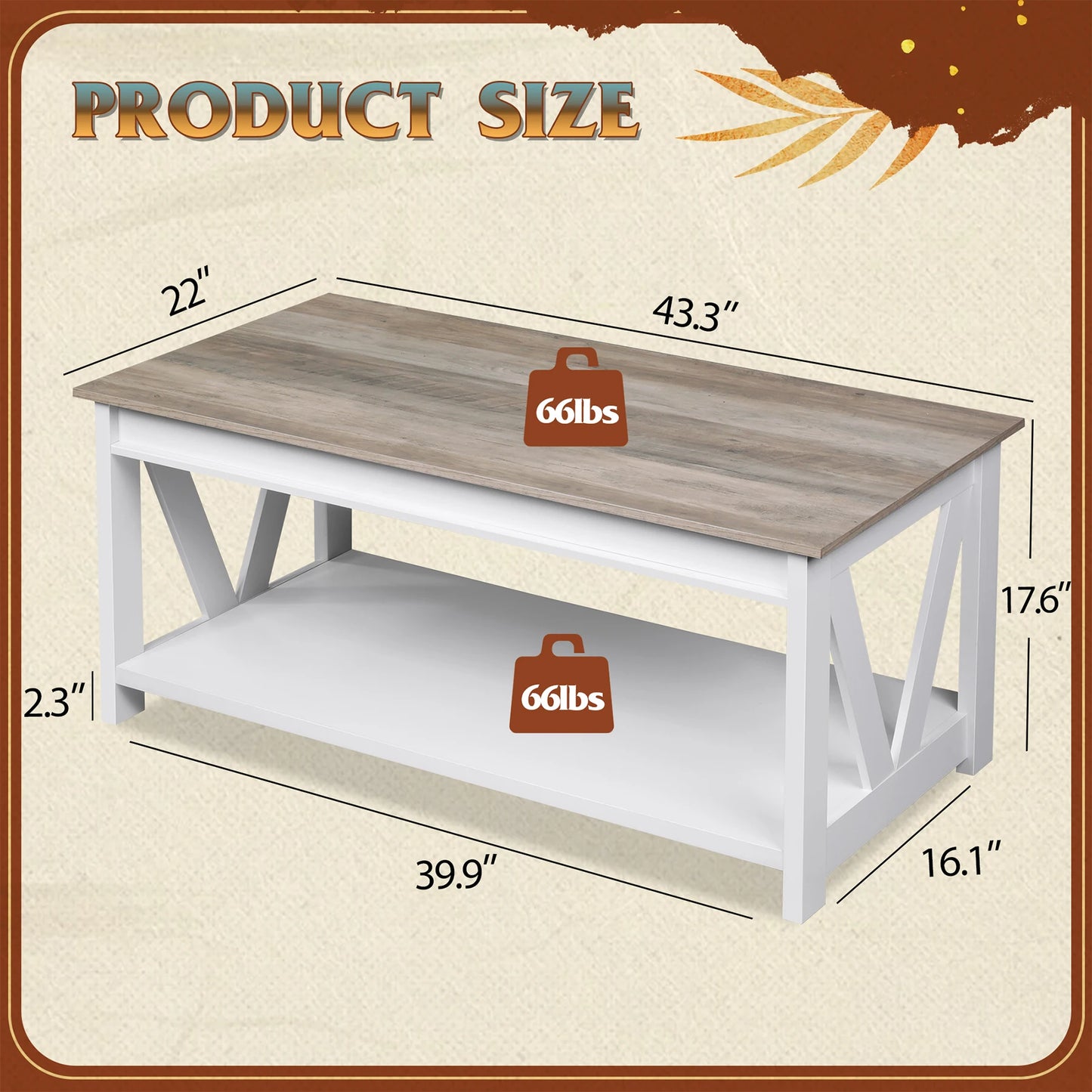 V Shaped Support Storage Shelf Coffee Table