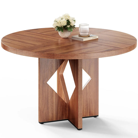 Modern Round Dining Table with Wooden Pedestal Base