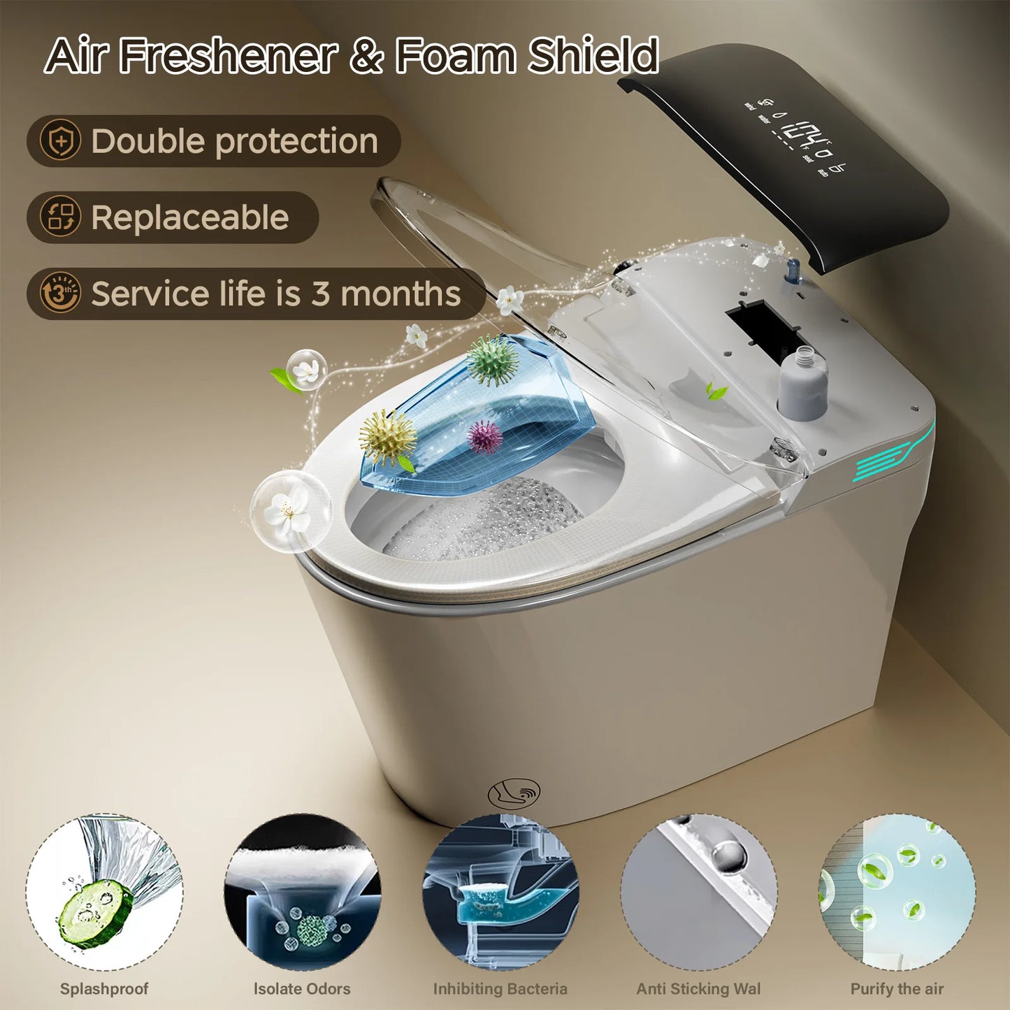 Elongated Smart Toilet with Foam Dispenser