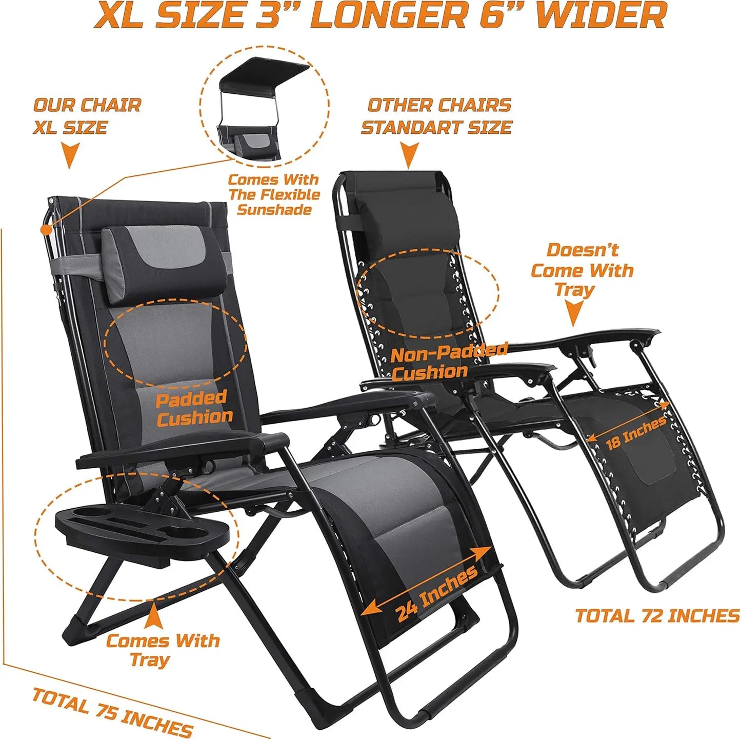 Zero Gravity Extra Wide Reclining Padded Seats