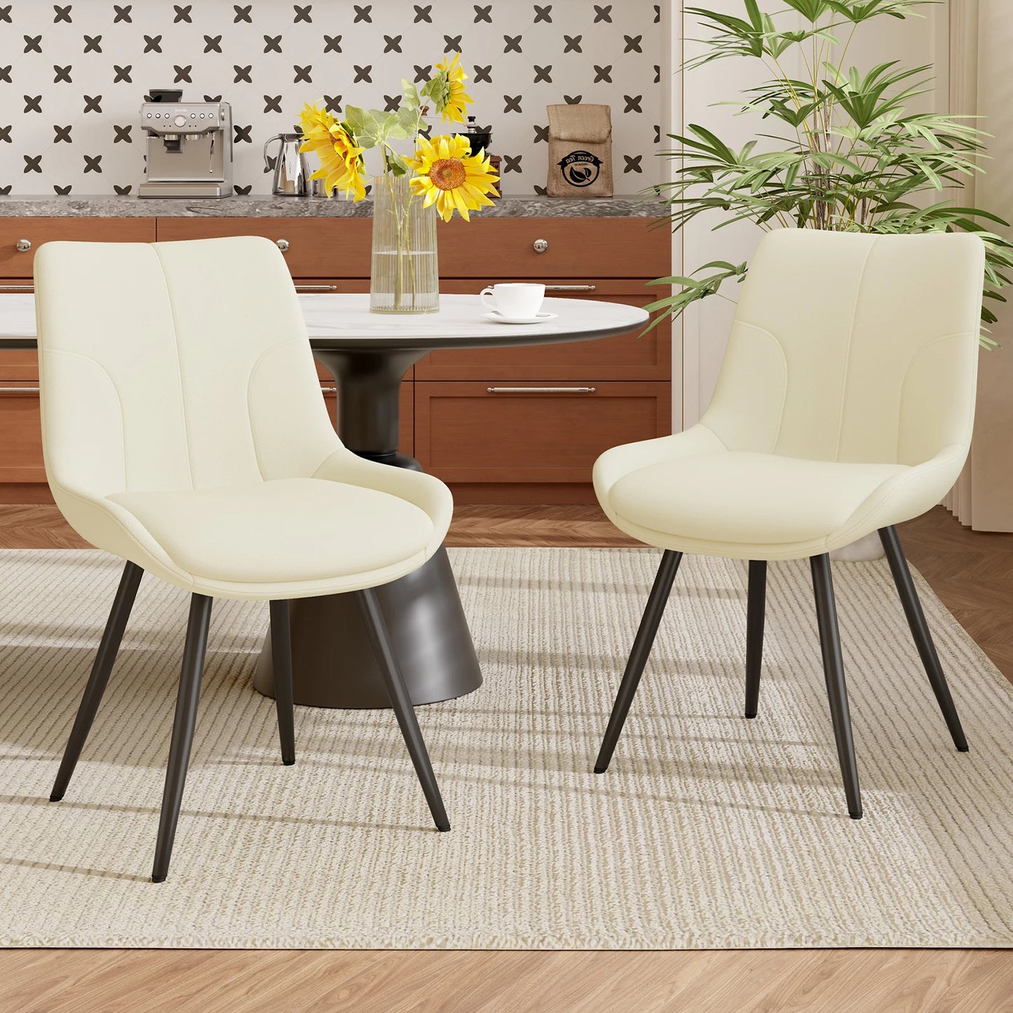 Upholstered Modern Faux Leather Dining Chairs with Thick Cushion and Metal Legs