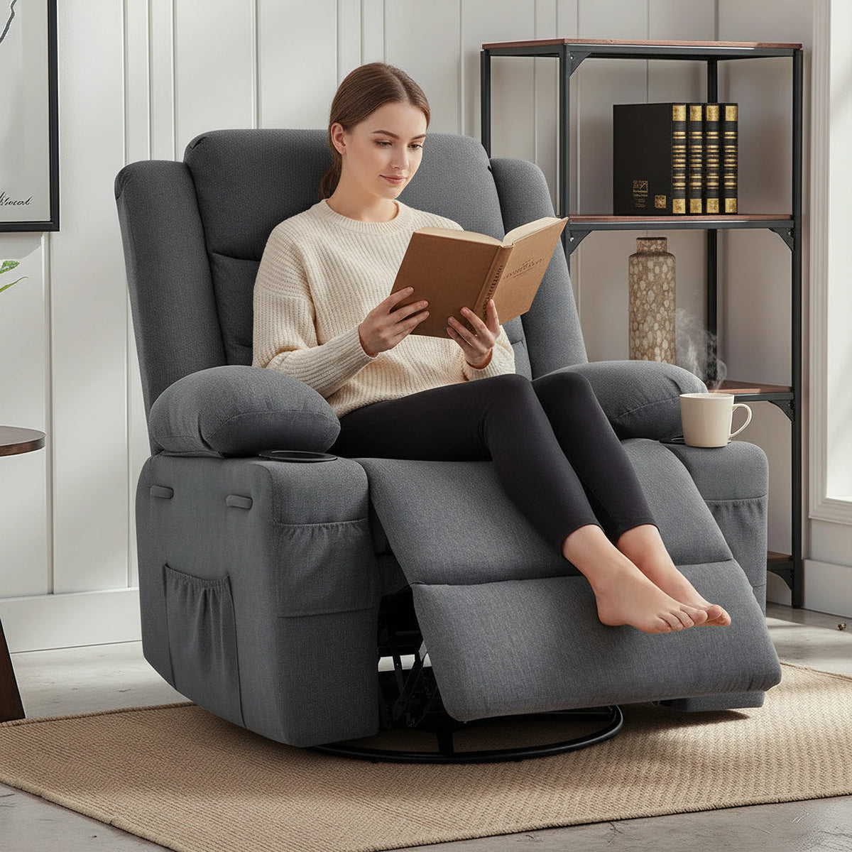 Overstuffed Swivel Rocker Recliner Chair
