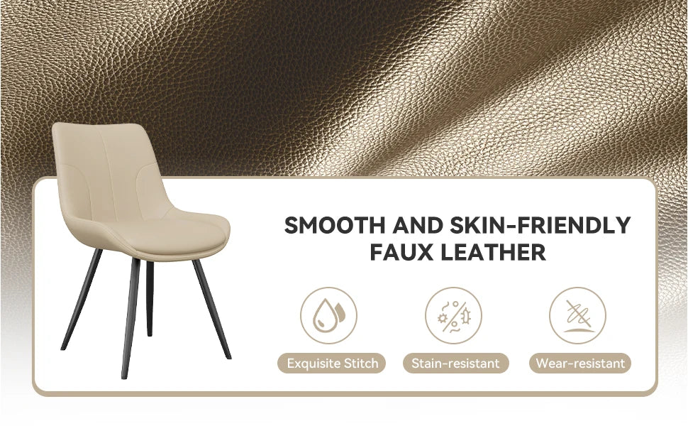 Upholstered Modern Faux Leather Dining Chairs with Thick Cushion and Metal Legs