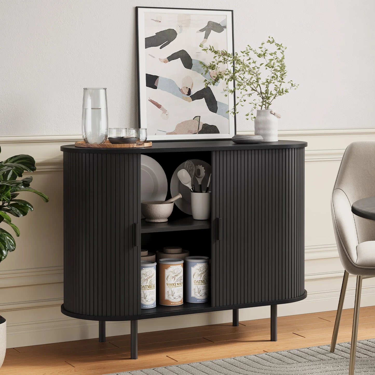 Coffee Bar Sideboard Buffet Cabinet with Storage and Sliding Door