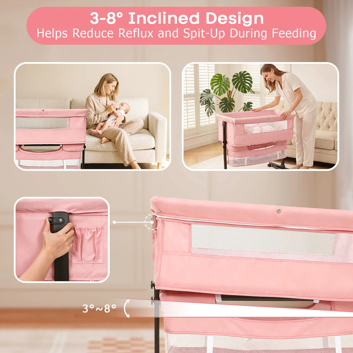 Height‑Adjustable Baby Bedside Bassinet