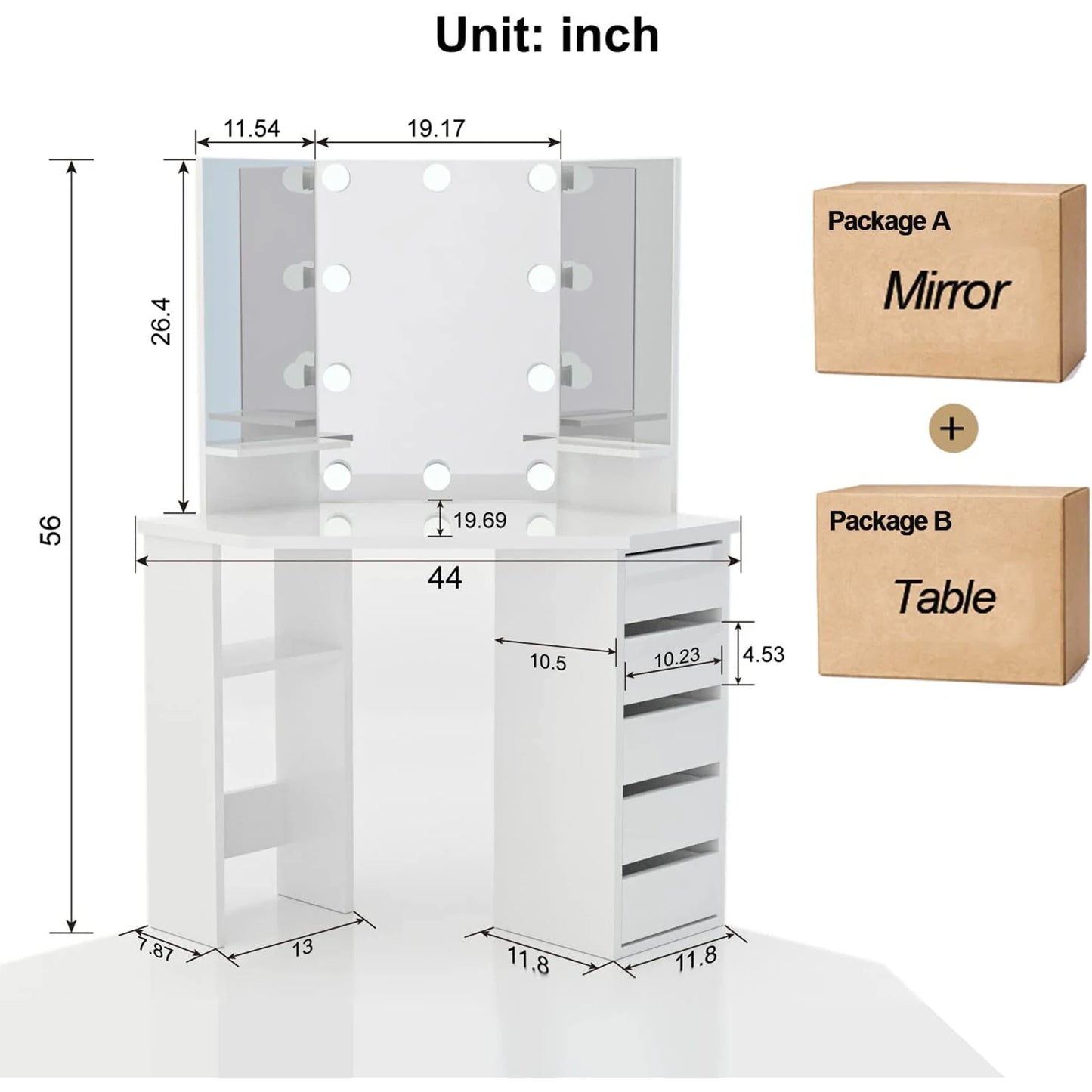 Teen Corner Makeup Vanity Mirror Desk