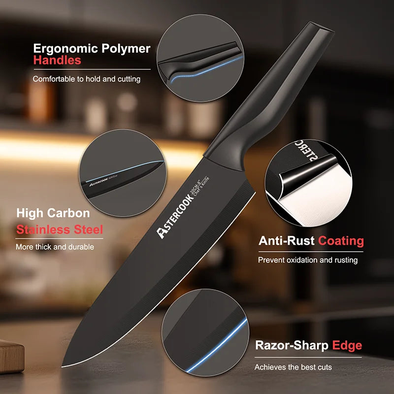 Kitchen Knife Set with Built-in Sharpener Block