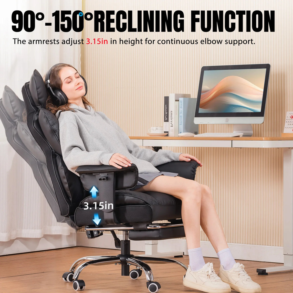 Ergonomic Leather Chair with High Back and Footrest