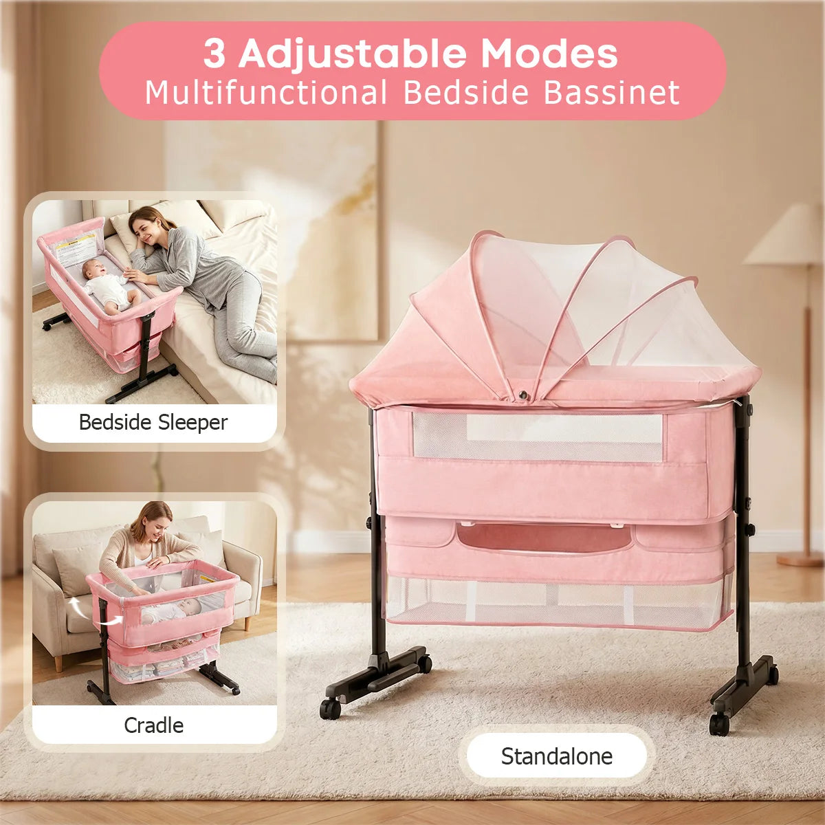 Height‑Adjustable Baby Bedside Bassinet