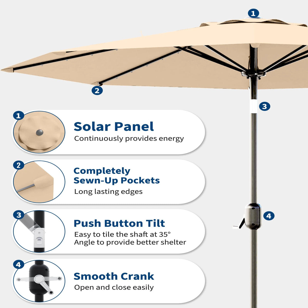 Patio Umbrella with 40 Solar LED Lights