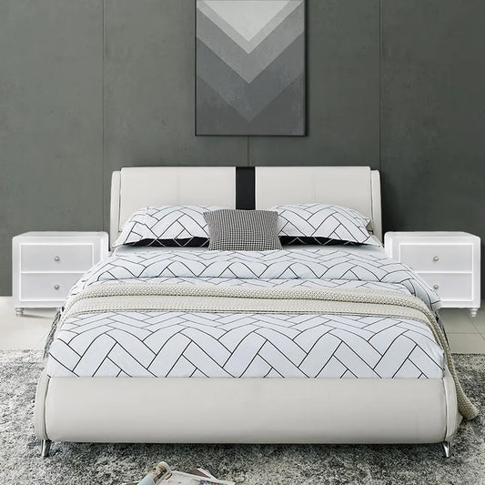 White Platform and Two Nightstands Elegant Bedroom Set
