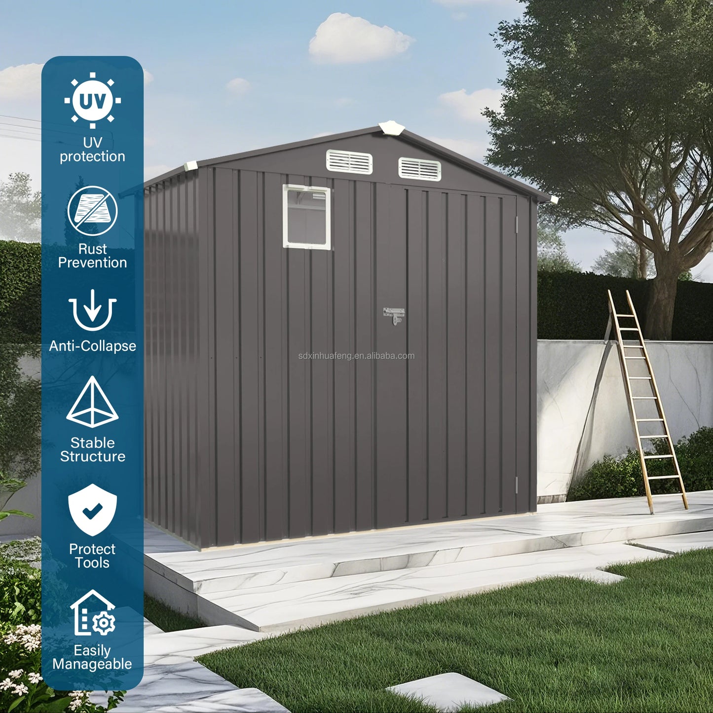 Metal Outdoor Storage Shed with Pitched Roof Waterproof