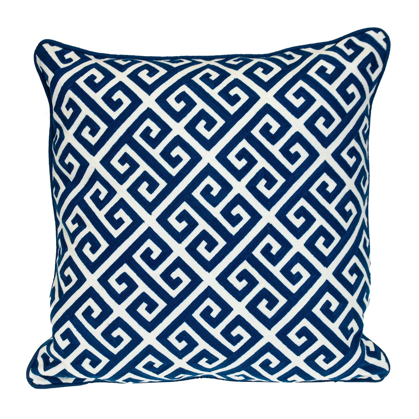 HMS 20 Blue Greek Key Cotton Decorative Throw Pillow