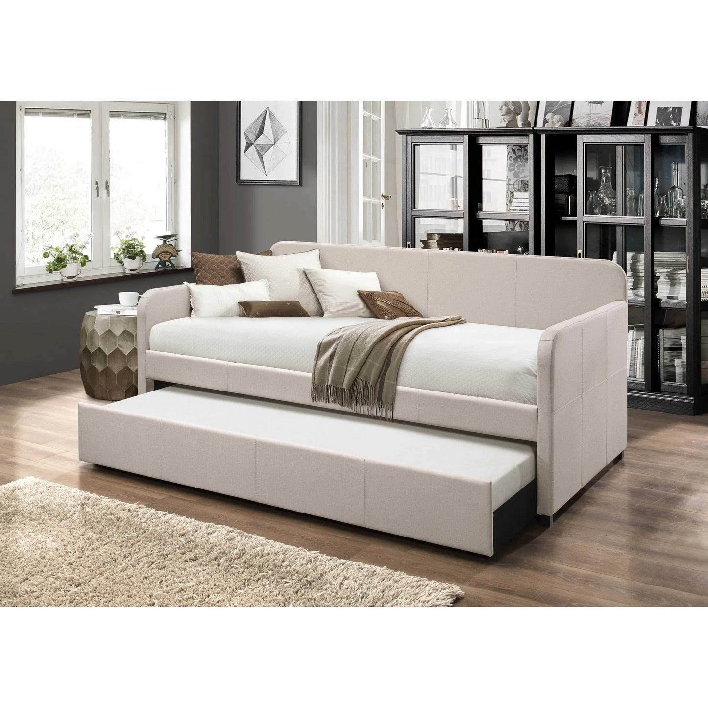 Twin Bed Frame in White and Light Gray Wood Accented