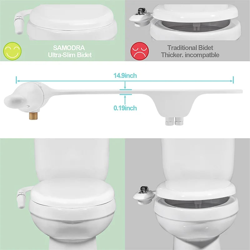 Toilet Bidet Ultra-Slim Bidet Seat With Brass Inlet Adjustable Water Pressure